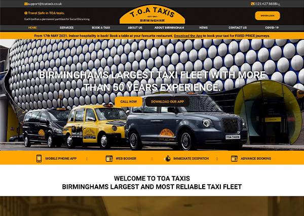 Toa Taxis Website screen